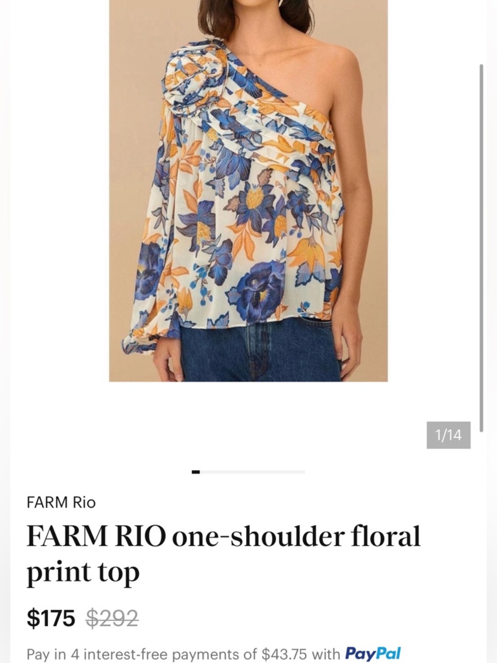one-shoulder floral print top blouse by Farm Rio DT - Picture 11 of 13